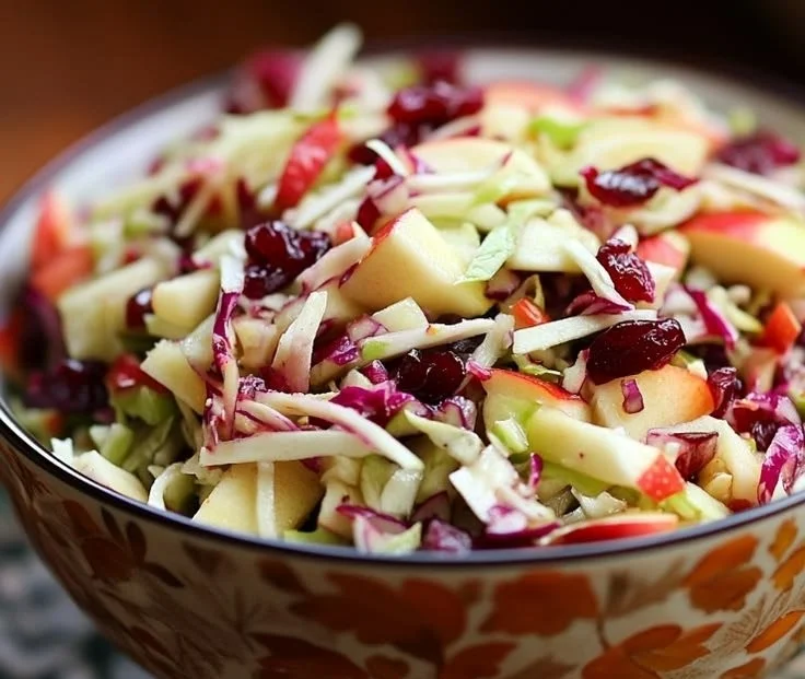 Sweet and Tangy Cranberry Apple Coleslaw with fresh ingredients in a bowl