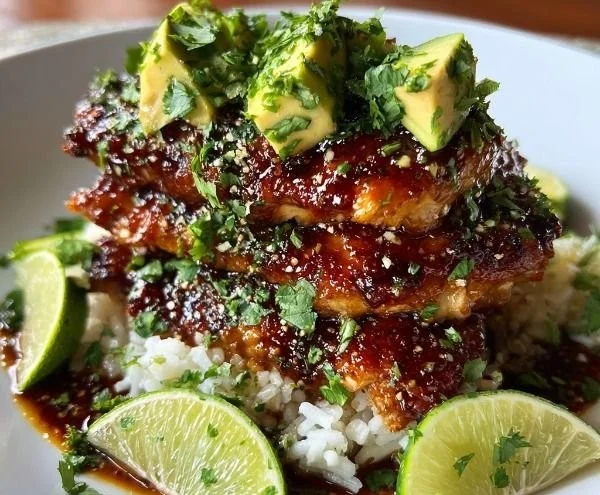 Delicious Tangy Honey Lime Chicken Stack served on a plate