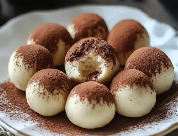 Delicious tiramisu balls served on a plate for a party dessert