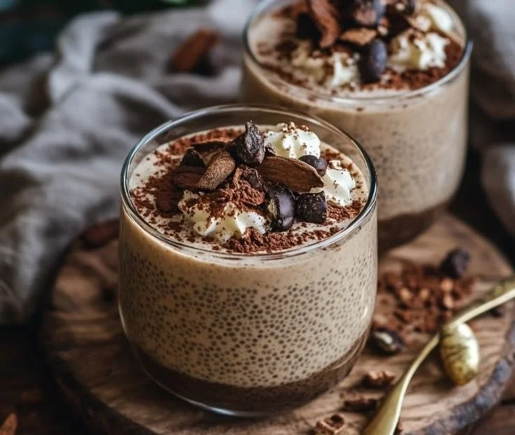 Delicious tiramisu chia pudding with layered flavors and textures