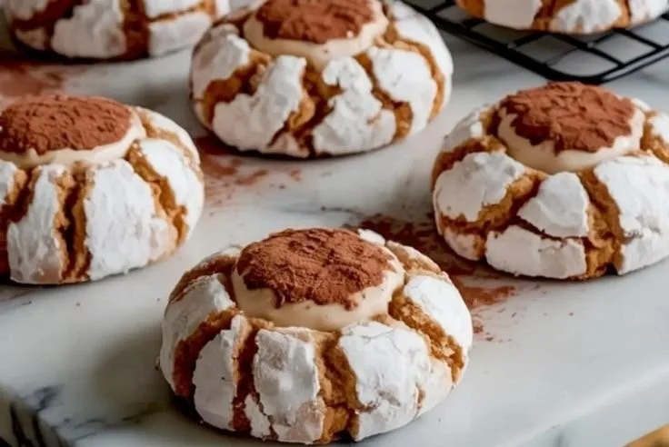 Delicious tiramisu cookies featuring coffee and cocoa flavors for a sweet treat.