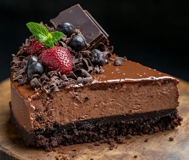 Triple chocolate cheesecake made in a pressure cooker, rich and delicious dessert