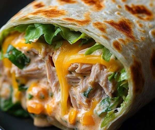 Delicious tuna melt wrap made with fresh ingredients and melted cheese