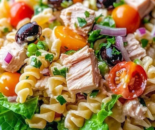 Delicious Tuna Pasta Salad with fresh ingredients