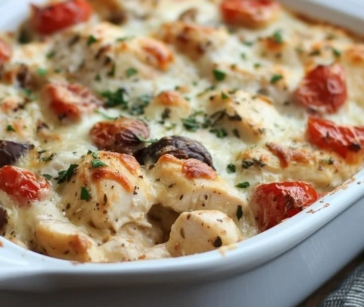 Delicious Tuscan Chicken Pasta Bake made in a pressure cooker