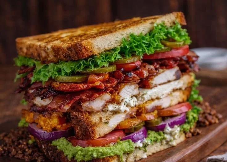 Ultimate Crispy Club Sandwich with layers of crispy bacon, lettuce, and tomato