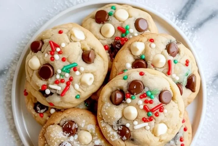 Winter Wonderland Chocolate Chip Cookies with festive decorations