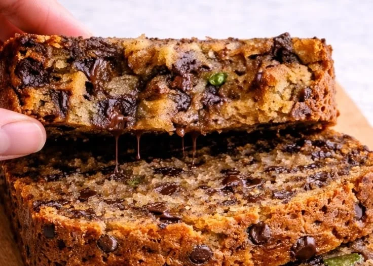 Freshly baked zucchini bread on a wooden cutting board