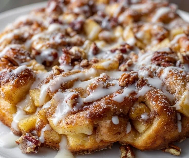 Delicious Apple Fritter Focaccia with crispy crust and juicy apple filling.