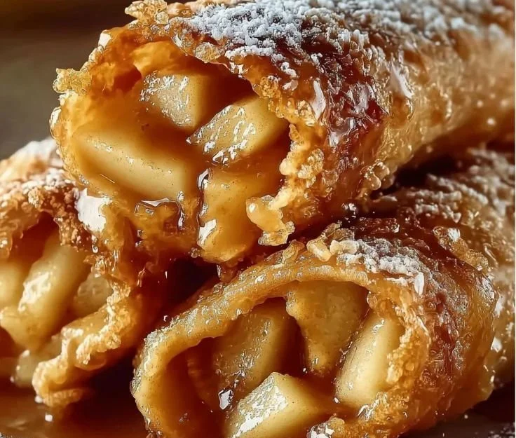 Apple pie egg rolls served with caramel dipping sauce
