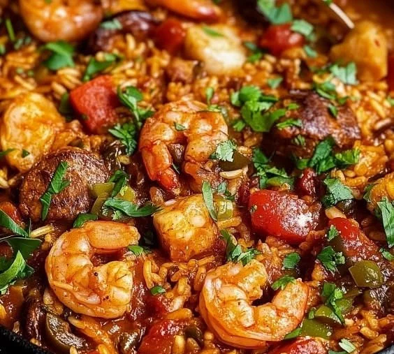 Delicious Authentic Cajun Jambalaya served in a vibrant dish