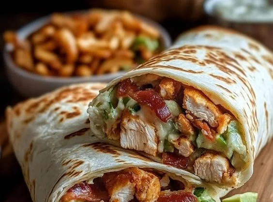 Bacon Chicken Ranch Wraps filled with grilled chicken, bacon, and ranch dressing.