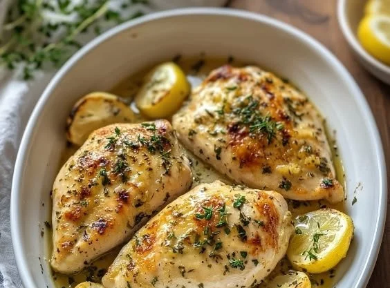 Oven-baked chicken breast served with vegetables on a plate
