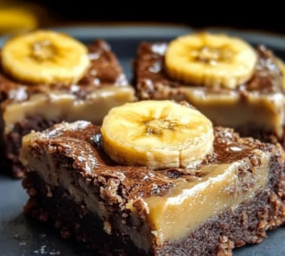 Delicious Banana Bread Brownies served on a plate with a fork