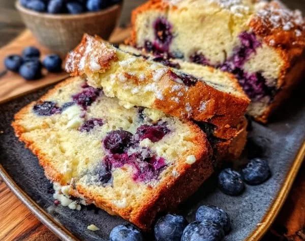 Delicious blueberry cream cheese bread fresh out of the oven