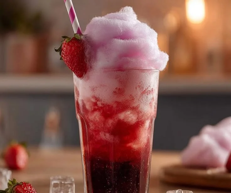 Candy Pink Float drink with creamy and fizzy texture