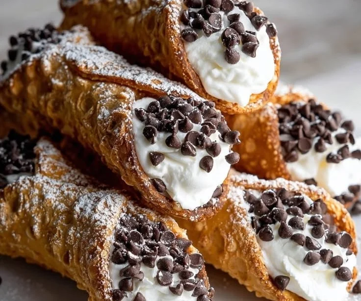 Delicious cannoli cookies with cream filling and chocolate chips