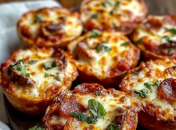 Delicious carnivore pizza muffins topped with cheese and meats