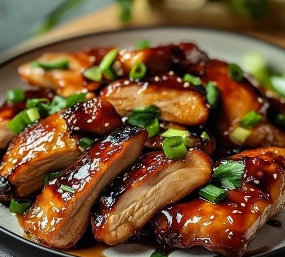 Delicious Char Siu Chicken served on a plate, showcasing its juicy and tender texture.