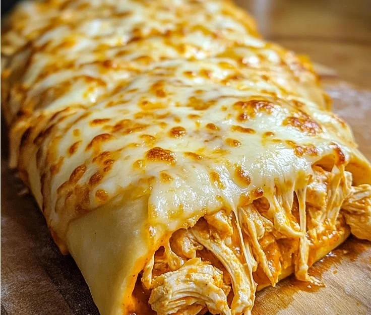 Cheesy Buffalo Chicken Bake topped with melted cheese and spices