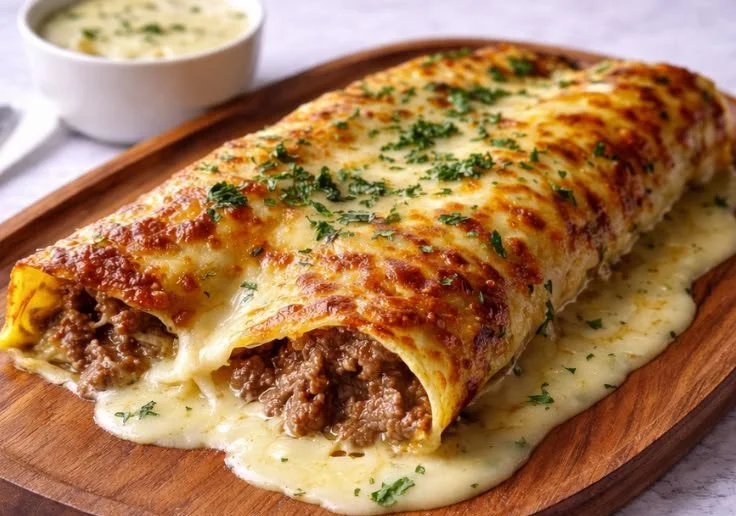 Cheesy chicken enchiladas topped with melted cheese and fresh garnishes