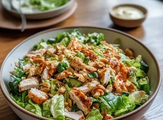 Delicious Chicken Cashew Crunch Salad with vibrant ingredients and toppings.