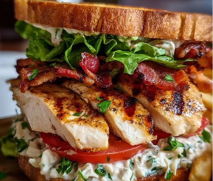 Delicious Chicken Club Sandwich stacked with loaded toppings and fresh ingredients.