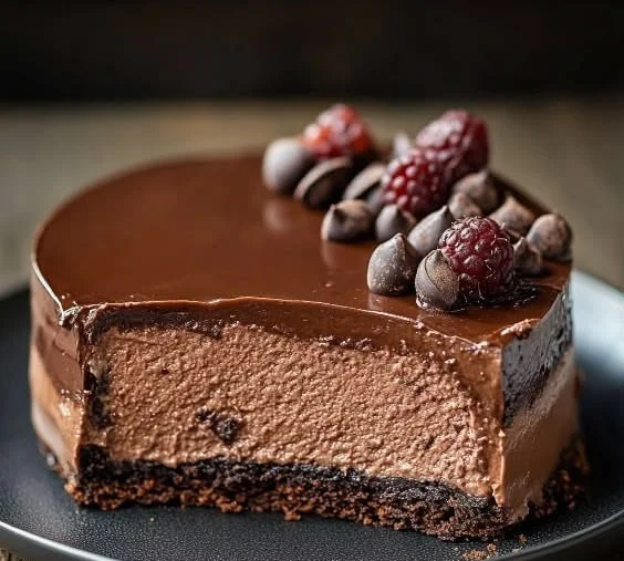 Delicious chocolate cheesecake with a rich creamy texture and chocolate topping.
