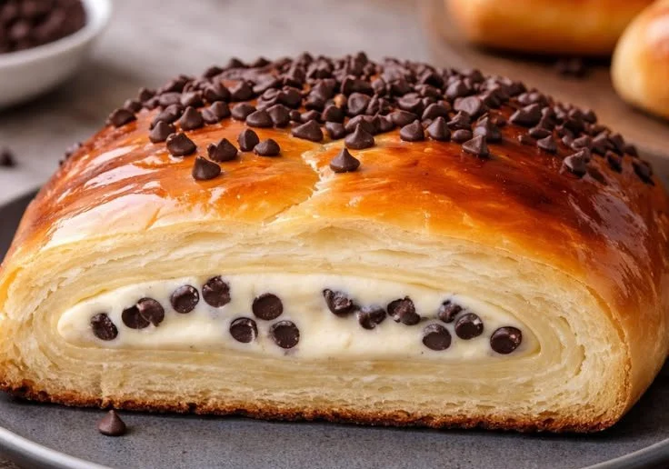 Chocolate chip brioches with creamy vanilla custard filling