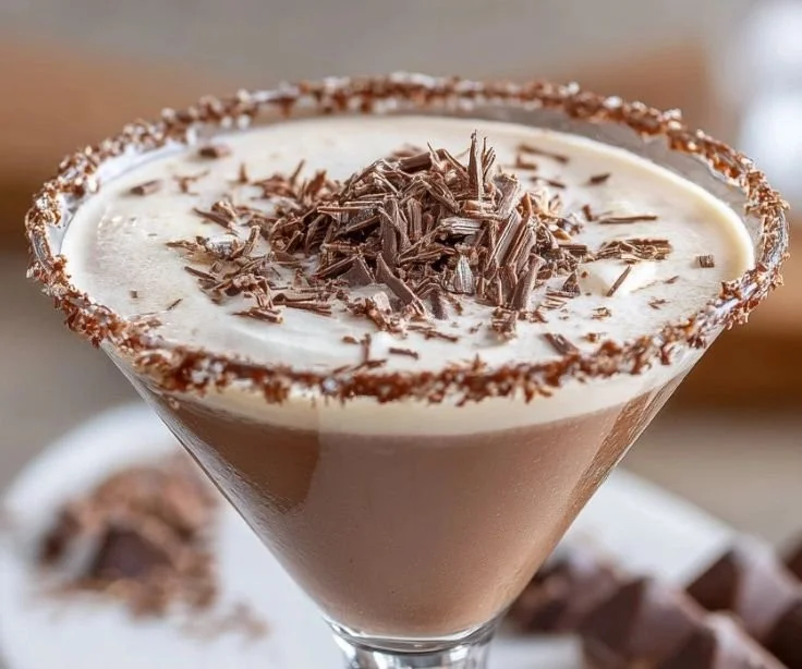 Chocolate Truffle Martini garnished with chocolate shavings in an elegant glass