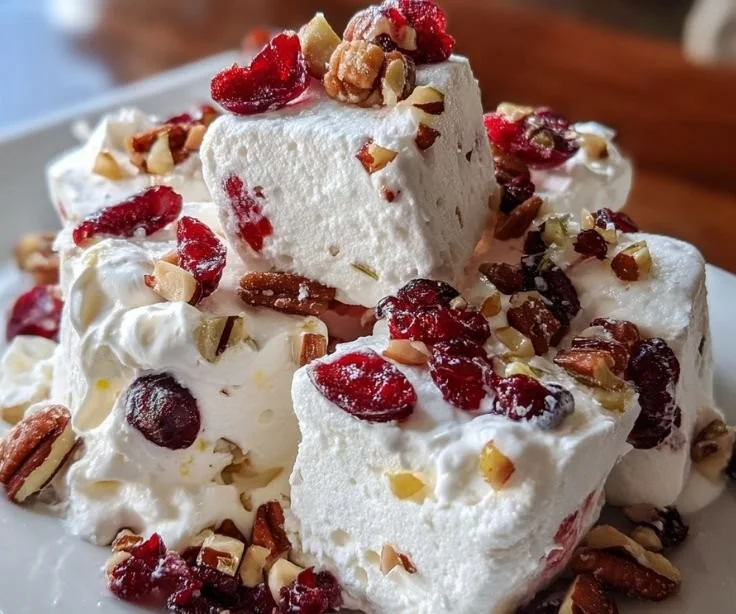Christmas fluff dessert, a creamy and dreamy holiday treat served in a festive bowl