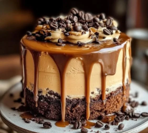 Delicious Coffee Caramel Cake with a gooey texture, topped with rich caramel