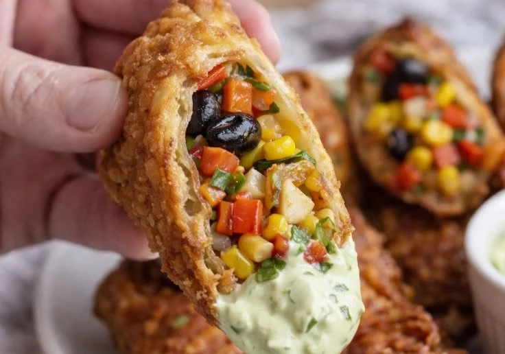 Plate of homemade Chili's Southwestern Eggrolls served with dipping sauce