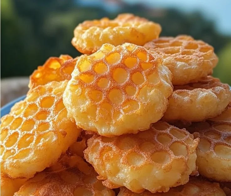 Crispy homemade cottage cheese chips on a wooden table