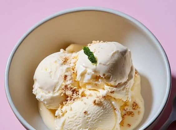 Delicious homemade cottage cheese ice cream in a bowl
