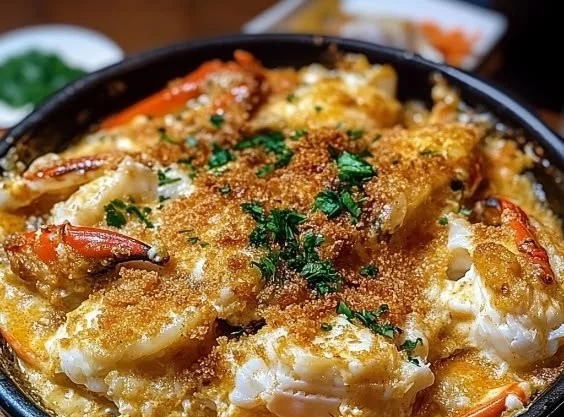 Delicious Crab Imperial dish garnished and ready to serve
