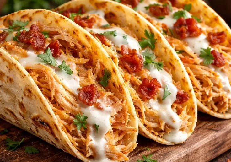 Delicious Crack Chicken Taco served with fresh toppings