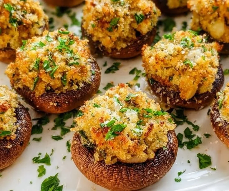 Creamy cheese stuffed mushrooms baked to perfection