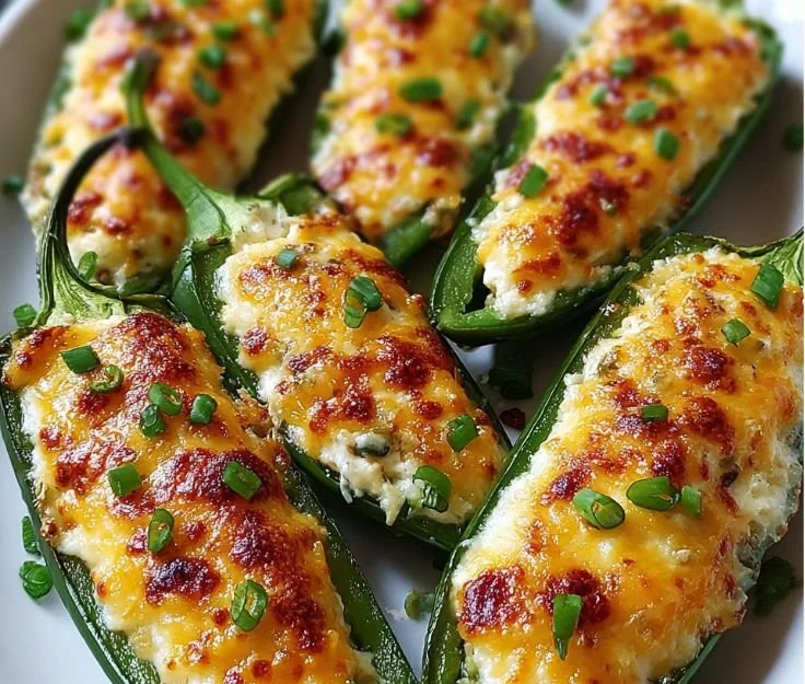 Plate of creamy jalapeño poppers stuffed and baked to perfection
