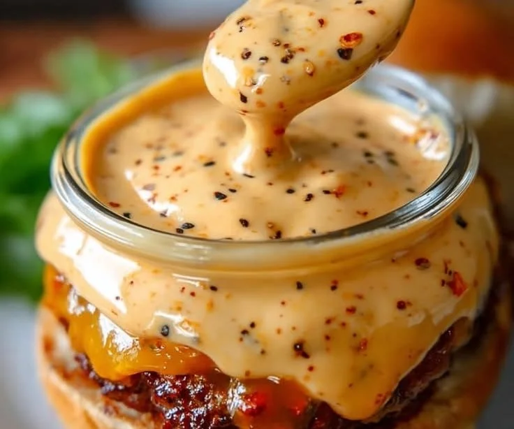 Creamy smash burger sauce in a bowl with ingredients surrounding it