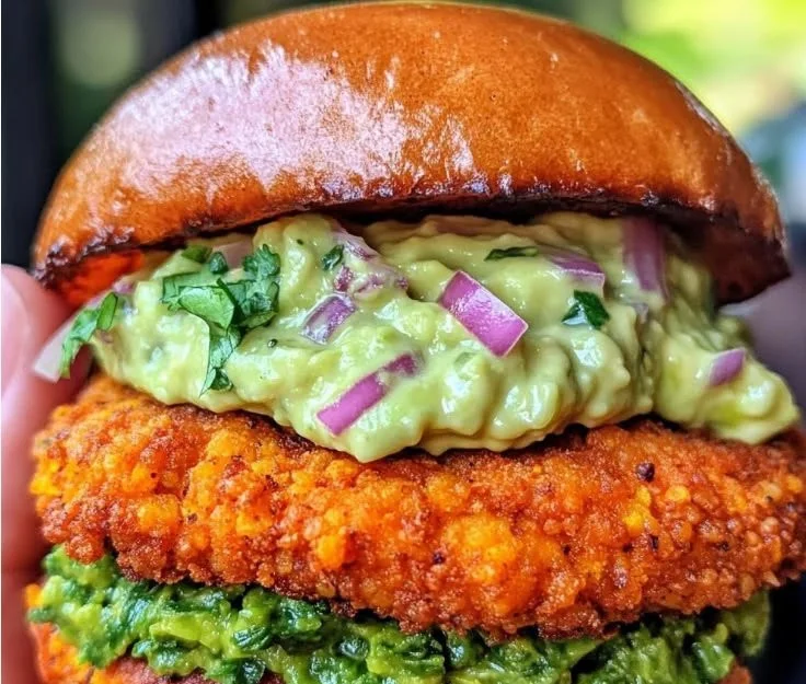 Crispy sweet potato and red lentil patties with avocado cilantro sauce