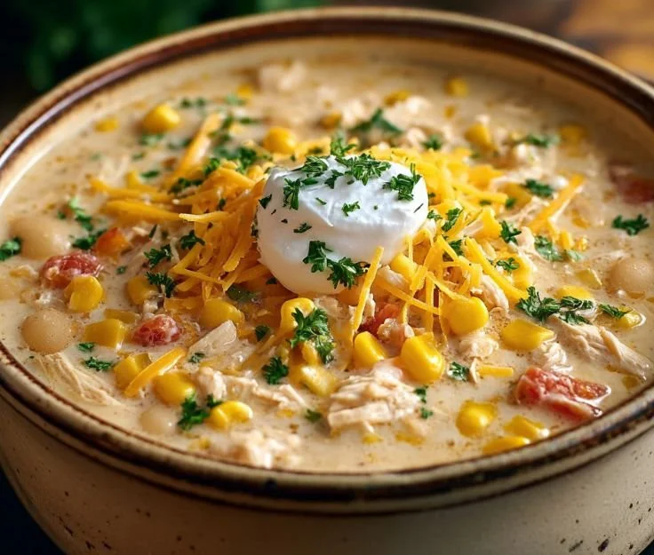Crockpot white chicken chili preparation with fresh ingredients