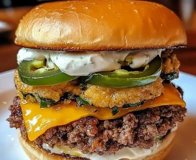 Double-Decker Jalapeño Popper Smash Burger with spicy jalapeños and melted cheese
