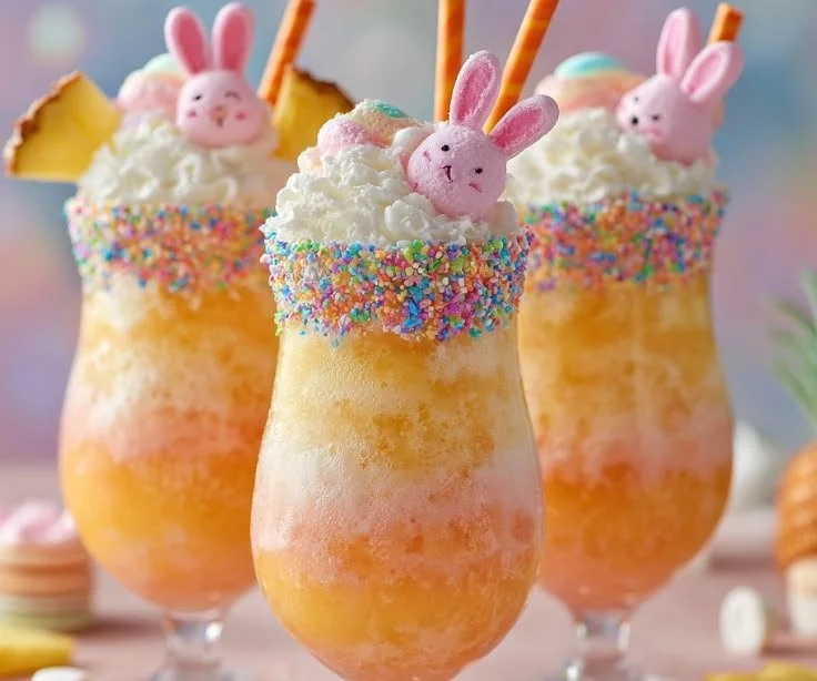 Easter Bunny Mimosa served in a colorful glass with festive decorations