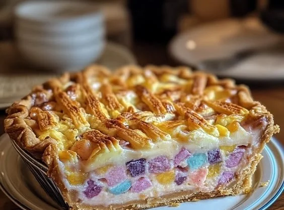 Easter Kool-Aid Pie with colorful toppings on a festive table