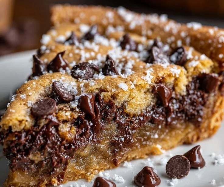 Delicious easy chocolate chip cookie pie fresh out of the oven
