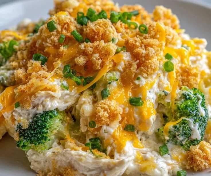 Delicious Crack Chicken Casserole topped with cheese and herbs
