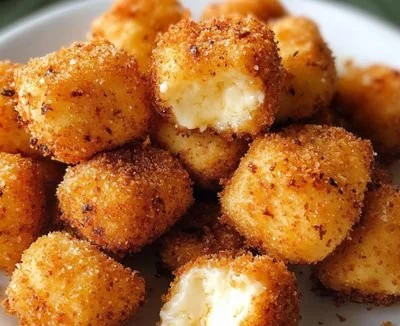 Plate of easy fried cheese bites served with dipping sauce
