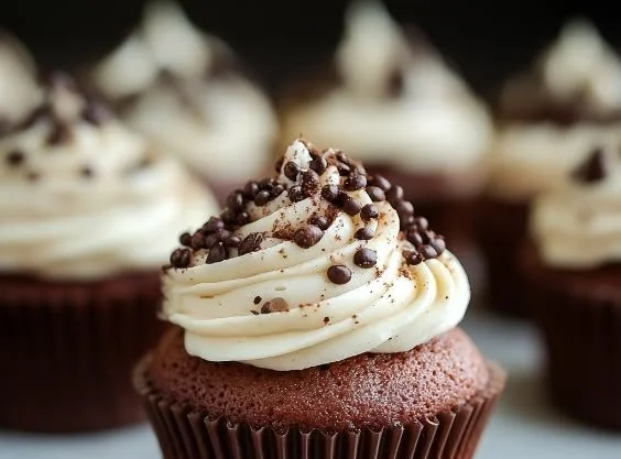 Delicious Espresso Martini Cupcake topped with coffee-flavored frosting.