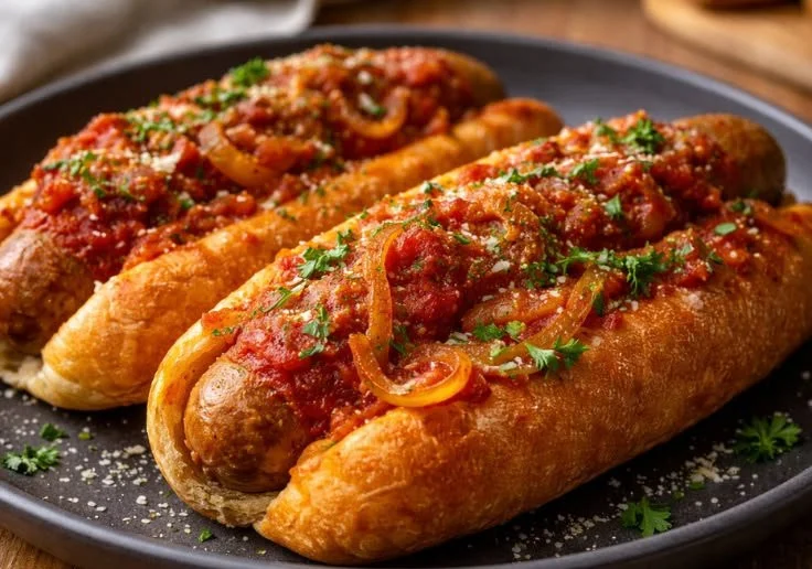 A vibrant hot dog bar featuring firecracker style toppings and condiments.
